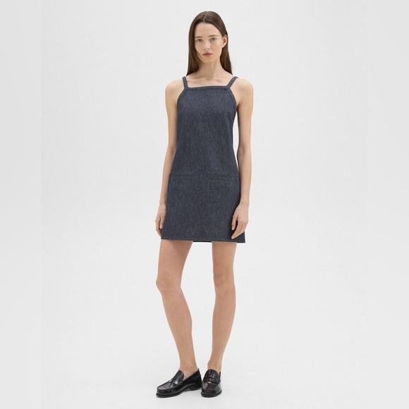 THEORY Crip Denim Square Neck Pinafore Dress in Indigo Size 2 NWT - Picture 1 of 11